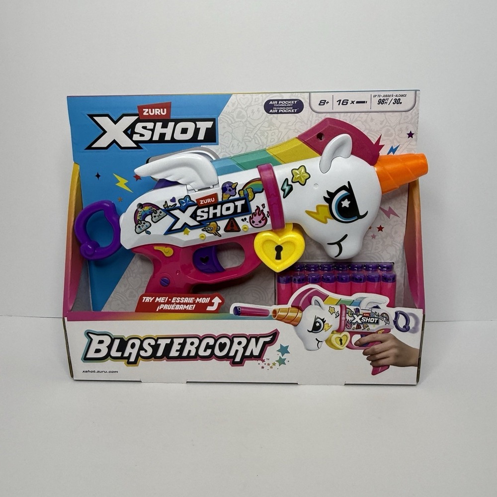 XShot Blastercorn Unicorn Foam Dart Shooter 16 Darts Air Pocket Zuru Brand New